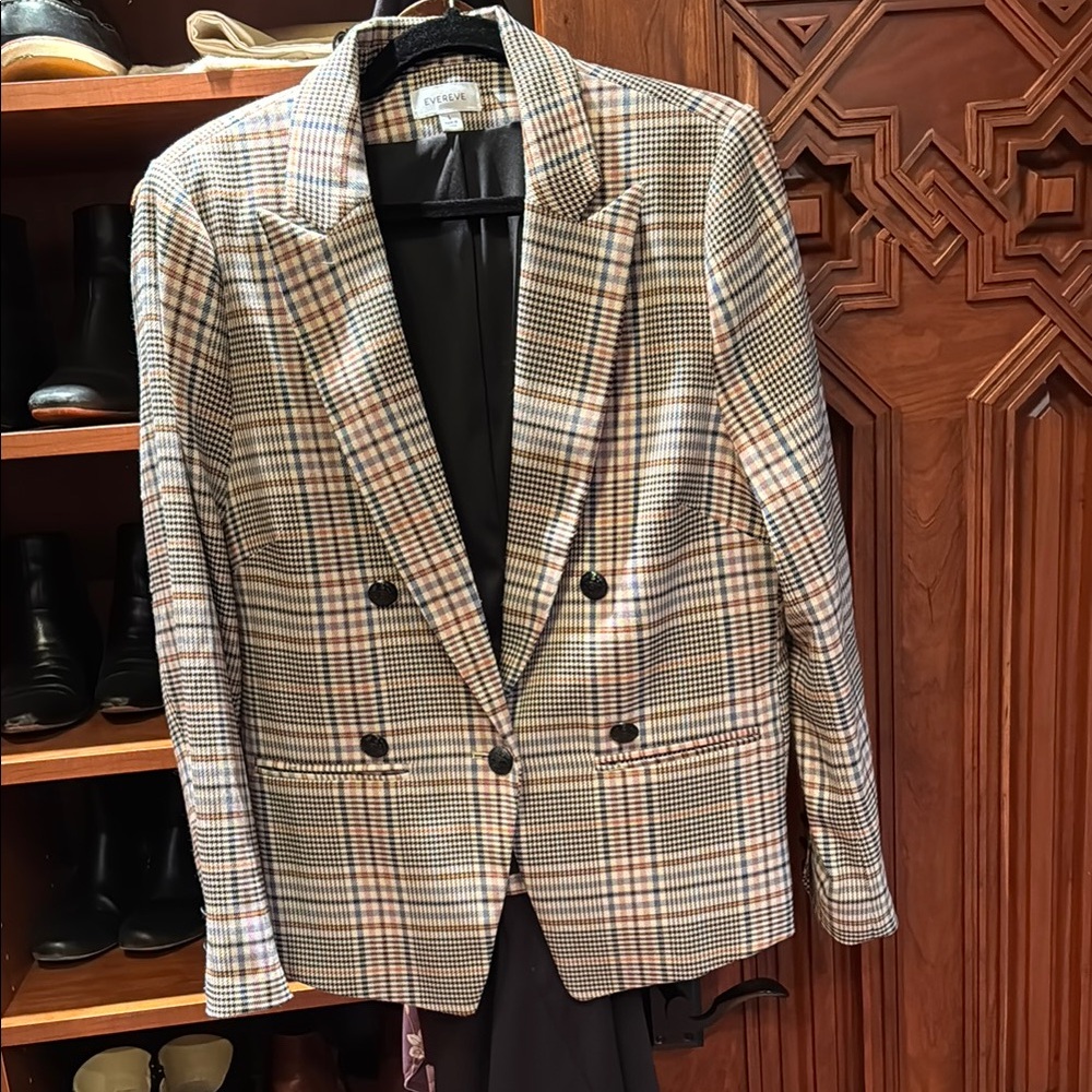 Evereve Brown and Black Blazer with Glen Plaid Pattern